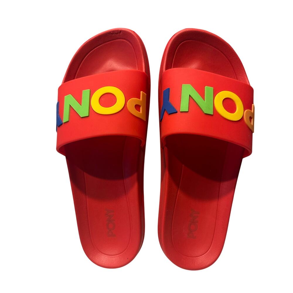 PONY WAVE Men's Slide Pool Beach Sandals Size 8 Red bold